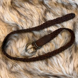 Brown woven braided leather belt.